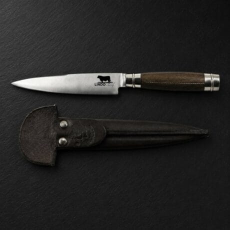 Cuchillo 14 cm mango de madera y barrilito de alpaca