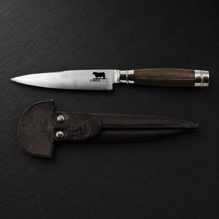 Cuchillo 14 cm mango de madera y barrilito de alpaca